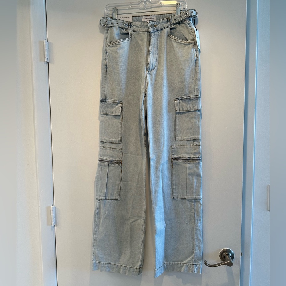 WeWoreWhat High Rise Utility Straight Leg Light Wash Denim Jeans Size 28
